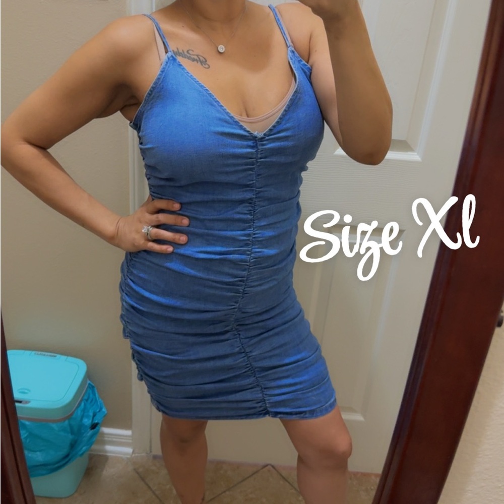Fashion Nova Blue Ruched Mini Dress